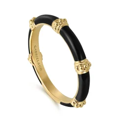 Best Gabriel & Co. Enamel - 14K Yellow Gold Bujukan Bar Split Stackable with Black Enamel