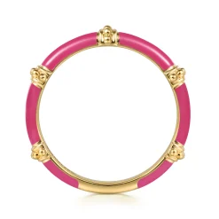 Sale Gabriel & Co. Enamel - 14K Yellow Gold Bujukan Bar Split Stackable with Fuchsia Enamel