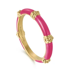 Sale Gabriel & Co. Enamel - 14K Yellow Gold Bujukan Bar Split Stackable with Fuchsia Enamel