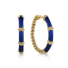 Online Gabriel & Co. Enamel - 14K Yellow Gold Bujukan Beads and Bar Split Classic Hoop with Chrome Blue Enamel