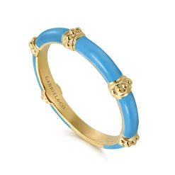 Gabriel & Co. Enamel - 14K Yellow Gold Bujukan Bar Split Stackable with Dusk Blue Enamel