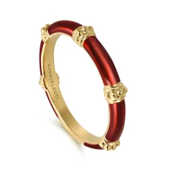 New Gabriel & Co. Enamel - 14K Yellow Gold Bujukan Bar Split Stackable with Chrome Red Enamel