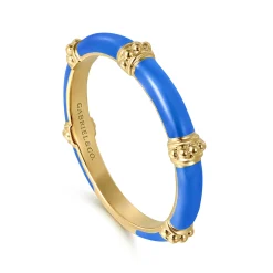 Online Gabriel & Co. Enamel - 14K Yellow Gold Bujukan Bar Split Stackable with Blue Enamel