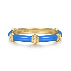 Online Gabriel & Co. Enamel - 14K Yellow Gold Bujukan Bar Split Stackable with Blue Enamel