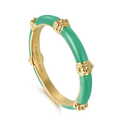 Hot Gabriel & Co. Enamel - 14K Yellow Gold Bujukan Bar Split Stackable with Mint Green Enamel