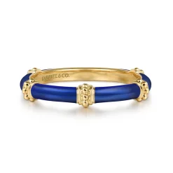 Best Gabriel & Co. Enamel - 14K Yellow Gold Bujukan Bar Split Stackable with Chrome Blue Enamel