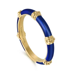 Best Gabriel & Co. Enamel - 14K Yellow Gold Bujukan Bar Split Stackable with Chrome Blue Enamel