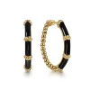 Outlet Gabriel & Co. Enamel - 14K Yellow Gold Bujukan Beads and Bar Split Classic Hoop with Black Enamel