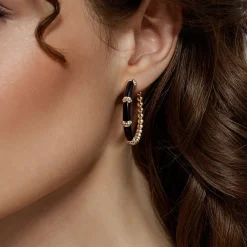 Outlet Gabriel & Co. Enamel - 14K Yellow Gold Bujukan Beads and Bar Split Classic Hoop with Black Enamel