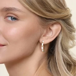 Outlet Gabriel & Co. Enamel - 14K Yellow Gold Bujukan Beads Classic Hoop Pyramid Earrings with White Enamel