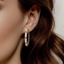 Outlet Gabriel & Co. Enamel - 14K Yellow Gold Bujukan Beads Classic Hoop Pyramid Earrings with White Enamel