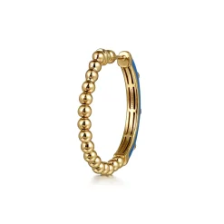 Online Gabriel & Co. Enamel - 14K Yellow Gold Bujukan Beads and Diamond Split Classic Hoop with Blue Enamel