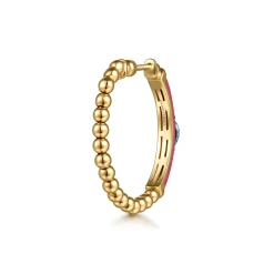 Gabriel & Co. Enamel - 14K Yellow Gold Bujukan Beads and Blue Topaz Classic Hoop Earrings with Fuchsia Enamel