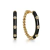 Best Gabriel & Co. Enamel - 14K Yellow Gold Bujukan Beads and Diamond Split Classic Hoop with Black Enamel