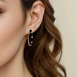 Best Gabriel & Co. Enamel - 14K Yellow Gold Bujukan Beads and Diamond Split Classic Hoop with Black Enamel