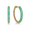 Best Gabriel & Co. Enamel - 14K Yellow Gold Bujukan Beads and Diamond Split Classic Hoop with Mint Green Enamel
