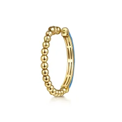 Discount Gabriel & Co. Enamel - 14K Yellow Gold Bujukan Beads and Diamond Split Classic Hoop with Blue Enamel