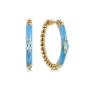 Outlet Gabriel & Co. Enamel - 14K Yellow Gold Bujukan Beads and Blue Topaz Classic Hoop Earrings with Dusk Blue Enamel