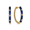 Sale Gabriel & Co. Enamel - 14K Yellow Gold Bujukan Beads Classic Hoop Pyramid Earrings with Chrome Blue Enamel