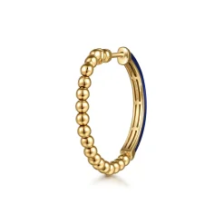 Sale Gabriel & Co. Enamel - 14K Yellow Gold Bujukan Beads Classic Hoop Pyramid Earrings with Chrome Blue Enamel