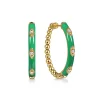Sale Gabriel & Co. Enamel - 14K Yellow Gold Bujukan Beads and Diamond Split Classic Hoop with Emerald Green Enamel