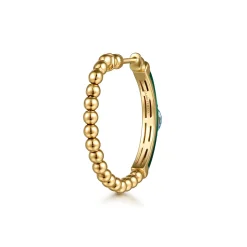 Hot Gabriel & Co. Enamel - 14K Yellow Gold Bujukan Beads and Blue Topaz Classic Hoop Earrings with Chrome Green Enamel