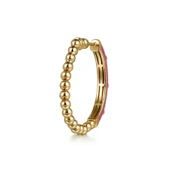 Discount Gabriel & Co. Enamel - 14K Yellow Gold Bujukan Beads and Diamond Split Classic Hoop with Fuchsia Enamel