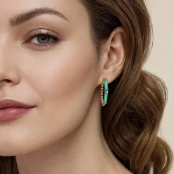 Hot Gabriel & Co. Enamel - 14K Yellow Gold Bujukan Beads and Blue Topaz Classic Hoop Earrings with Mint Green Enamel