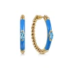 Discount Gabriel & Co. Enamel - 14K Yellow Gold Bujukan Beads and Blue Topaz Classic Hoop Earrings with Blue Enamel
