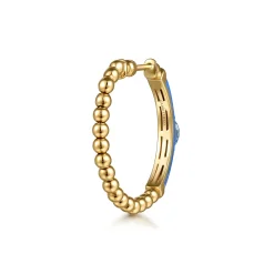 Discount Gabriel & Co. Enamel - 14K Yellow Gold Bujukan Beads and Blue Topaz Classic Hoop Earrings with Blue Enamel