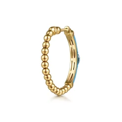 Sale Gabriel & Co. Enamel - 14K Yellow Gold Bujukan Beads and Blue Topaz Classic Hoop Earrings with Black Enamel
