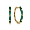 New Gabriel & Co. Enamel - 14K Yellow Gold Bujukan Beads Classic Hoop Pyramid Earrings with Chrome Green Enamel