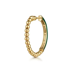 New Gabriel & Co. Enamel - 14K Yellow Gold Bujukan Beads Classic Hoop Pyramid Earrings with Chrome Green Enamel