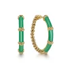 Best Gabriel & Co. Enamel - 14K Yellow Gold Bujukan Beads and Bar Split Classic Hoop with Emerald Green Enamel