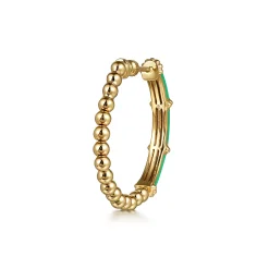 Best Gabriel & Co. Enamel - 14K Yellow Gold Bujukan Beads and Bar Split Classic Hoop with Emerald Green Enamel