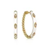 Hot Gabriel & Co. Enamel - 14K Yellow Gold Bujukan Beads and Diamond Split Classic Hoop with White Enamel