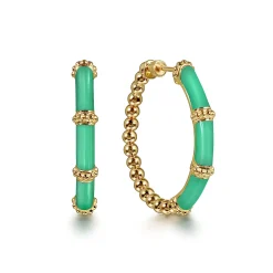 Online Gabriel & Co. Enamel - 14K Yellow Gold Bujukan Beads and Bar Split Classic Hoop with Mint Green Enamel
