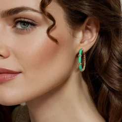 Online Gabriel & Co. Enamel - 14K Yellow Gold Bujukan Beads and Bar Split Classic Hoop with Mint Green Enamel