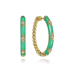 Sale Gabriel & Co. Enamel - 14K Yellow Gold Bujukan Beads and Diamond Split Classic Hoop with Mint Green Enamel