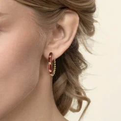 Gabriel & Co. Enamel - 14K Yellow Gold Bujukan Beads Classic Hoop Pyramid Earrings with Chrome Red Enamel