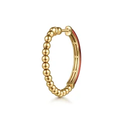 Gabriel & Co. Enamel - 14K Yellow Gold Bujukan Beads Classic Hoop Pyramid Earrings with Chrome Red Enamel