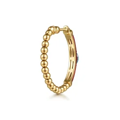 Clearance Gabriel & Co. Enamel - 14K Yellow Gold Bujukan Beads and Blue Topaz Classic Hoop Earrings with Chrome Red Enamel