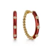 Online Gabriel & Co. Enamel - 14K Yellow Gold Bujukan Beads and Diamond Split Classic Hoop with Chrome Red Enamel