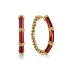 Outlet Gabriel & Co. Enamel - 14K Yellow Gold Bujukan Beads and Bar Split Classic Hoop with Chrome Red Enamel