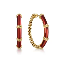 Outlet Gabriel & Co. Enamel - 14K Yellow Gold Bujukan Beads and Bar Split Classic Hoop with Chrome Red Enamel
