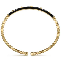 Gabriel & Co. Enamel - 14K Yellow Gold Bujukan Beads and Pyramid Split Bangle with Black Enamel