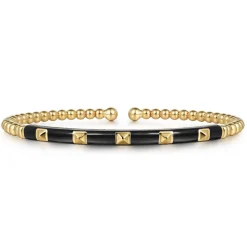 Gabriel & Co. Enamel - 14K Yellow Gold Bujukan Beads and Pyramid Split Bangle with Black Enamel