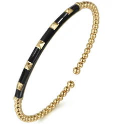 Gabriel & Co. Enamel - 14K Yellow Gold Bujukan Beads and Pyramid Split Bangle with Black Enamel