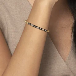 Outlet Gabriel & Co. Enamel - 14K Yellow Gold Bujukan Beads and Diamond Split Bangle Bracelet with Black Enamel