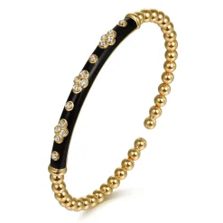 Outlet Gabriel & Co. Enamel - 14K Yellow Gold Bujukan Beads and Diamond Split Bangle Bracelet with Black Enamel